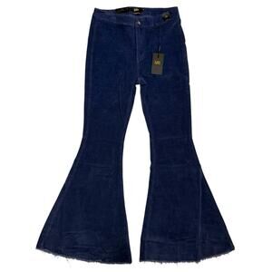 L&B Lucky & Blessed High Rise Flare Corduroy Jeans Size 12 Navy Blue Stretch NEW